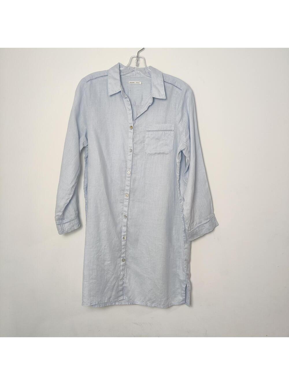 Monoprix Premium Light Blue Linen Shirt Dress Size 38/40